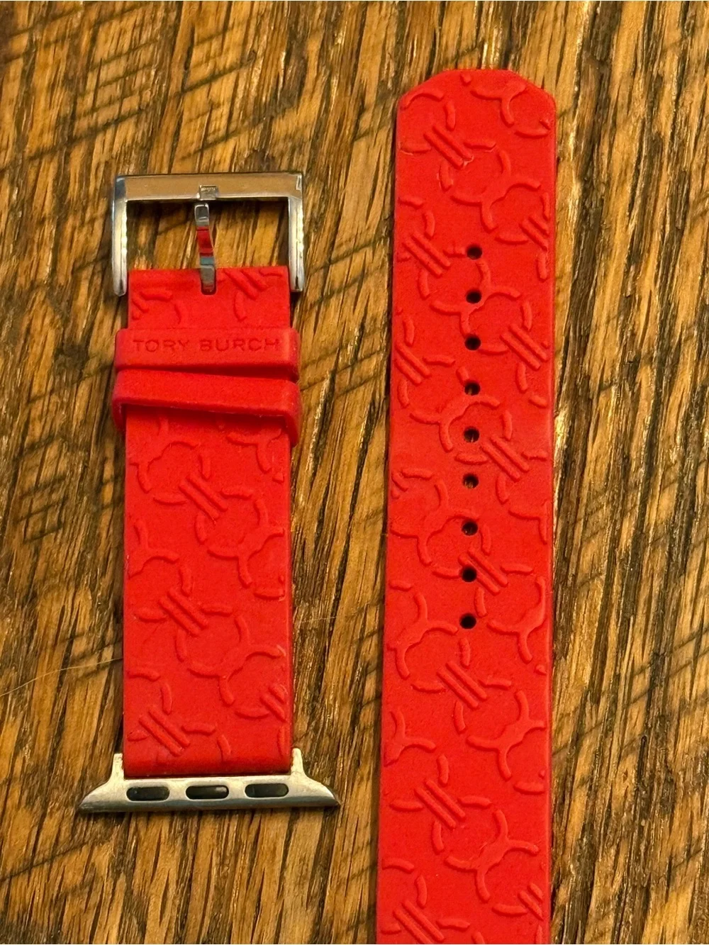 Tory Burch Red Silicone Watch Band with Embossed Logo Motif